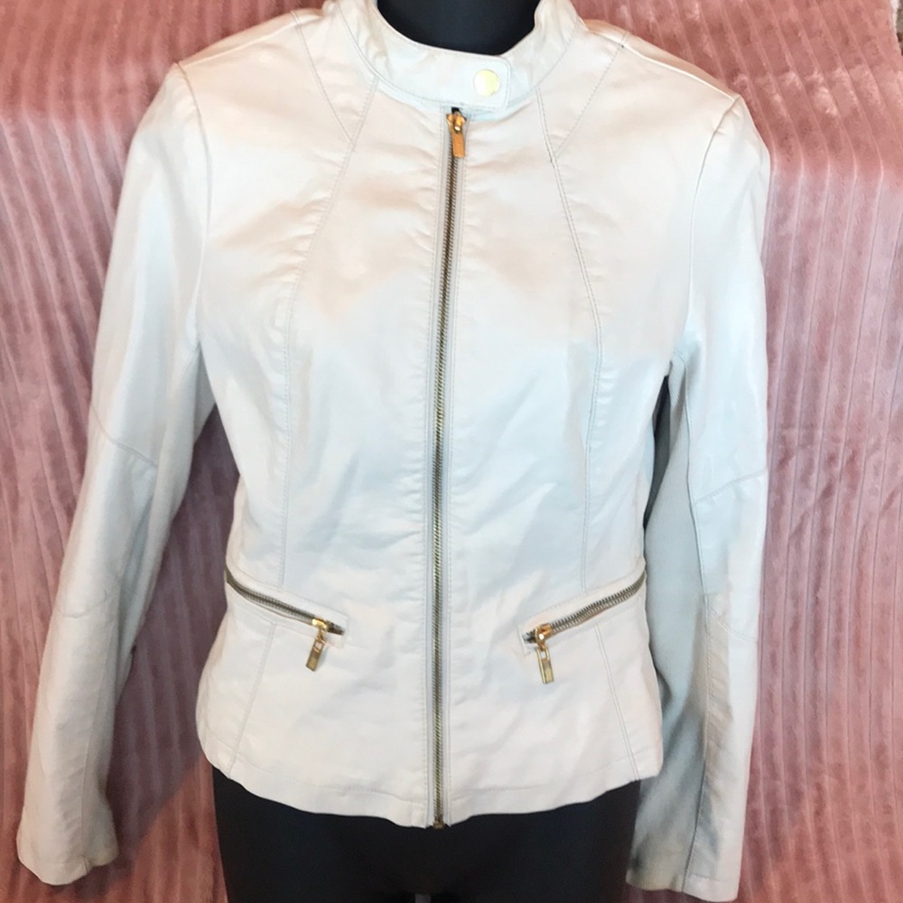 Off white faux leather jacket